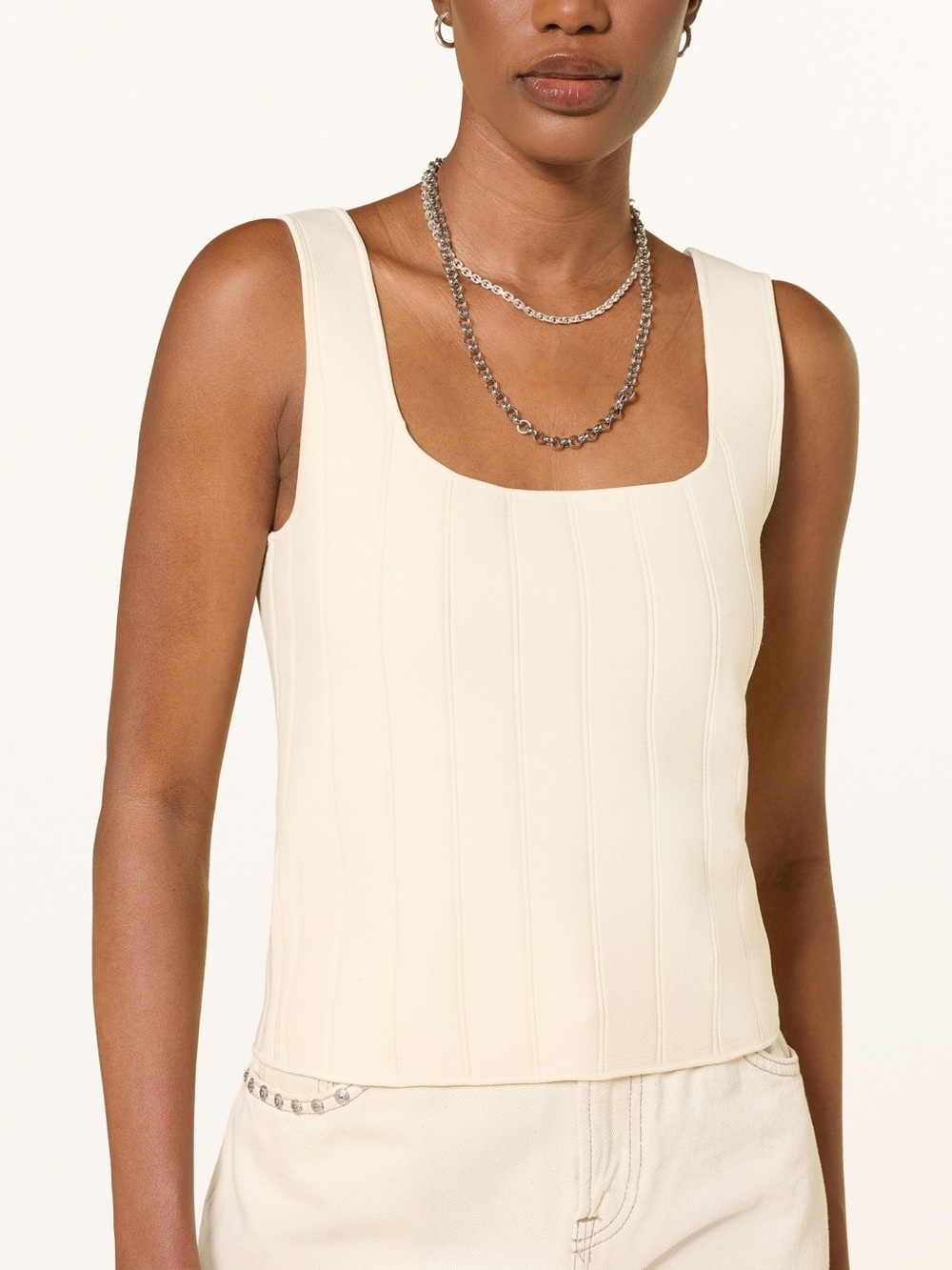 ba&sh Cream Ribbed Square-Neck Tank Top